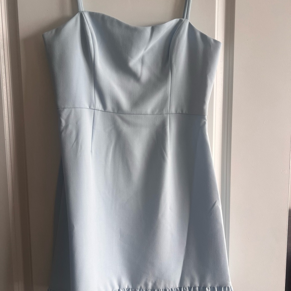 French Connection Whisper Sweetheart Frill Hem Light Blue Dress